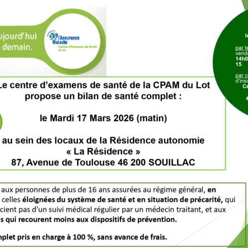 BILAN DE SANTE DE LA CPAM – MARDI 17/03/2026 A SOUILLAC